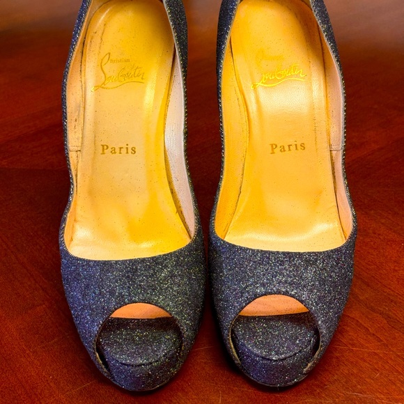 Beautiful Slate Grey Glitter Christian Louboutin Lady Peep Heels EU 38.5 EUC - Picture 2 of 10
